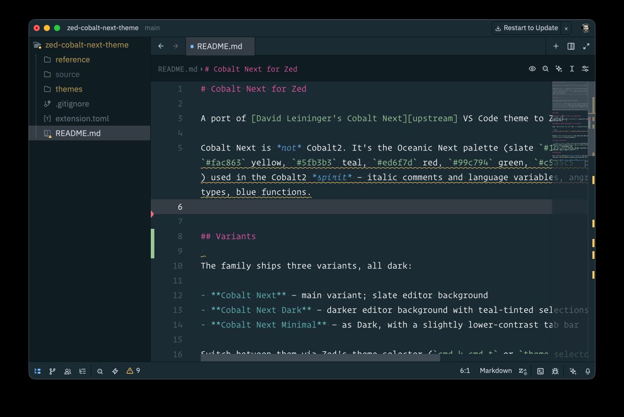 screenshot of Cobalt Next theme in Zed