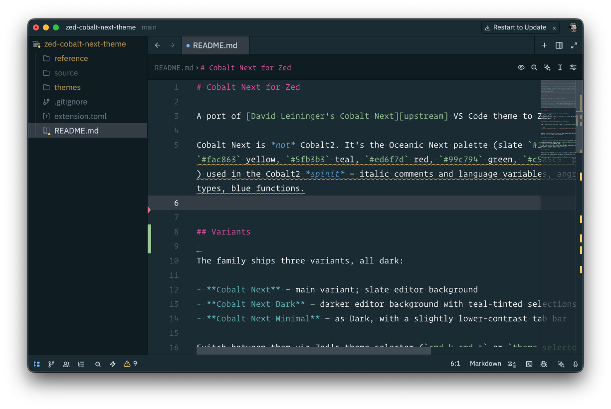 screenshot of Cobalt Next theme in Zed
