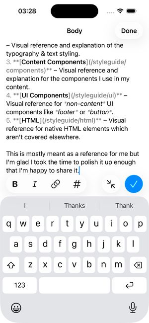 The expanded body field with markdown formatting