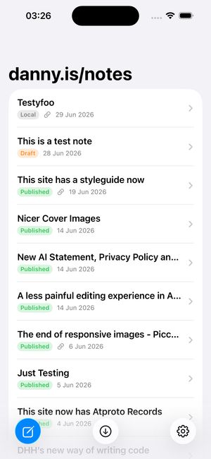 The notes list with green labels for published notes and orange for drafts