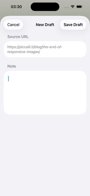 The Share Sheet extension with a notes field and source URL