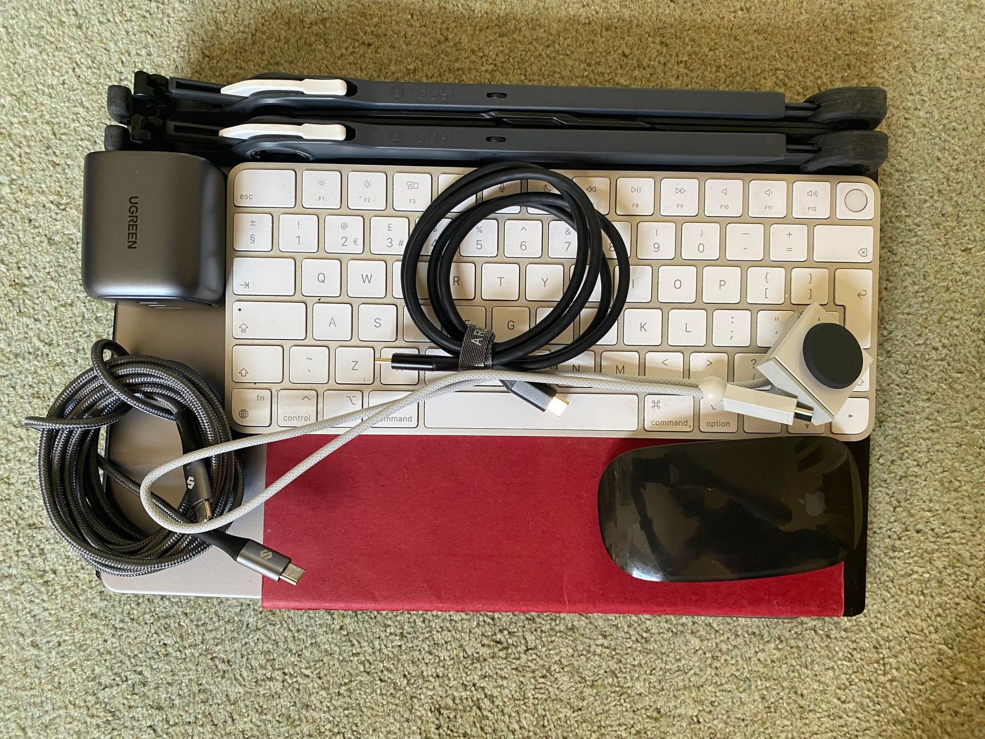 The portable office kit, set up on a desk