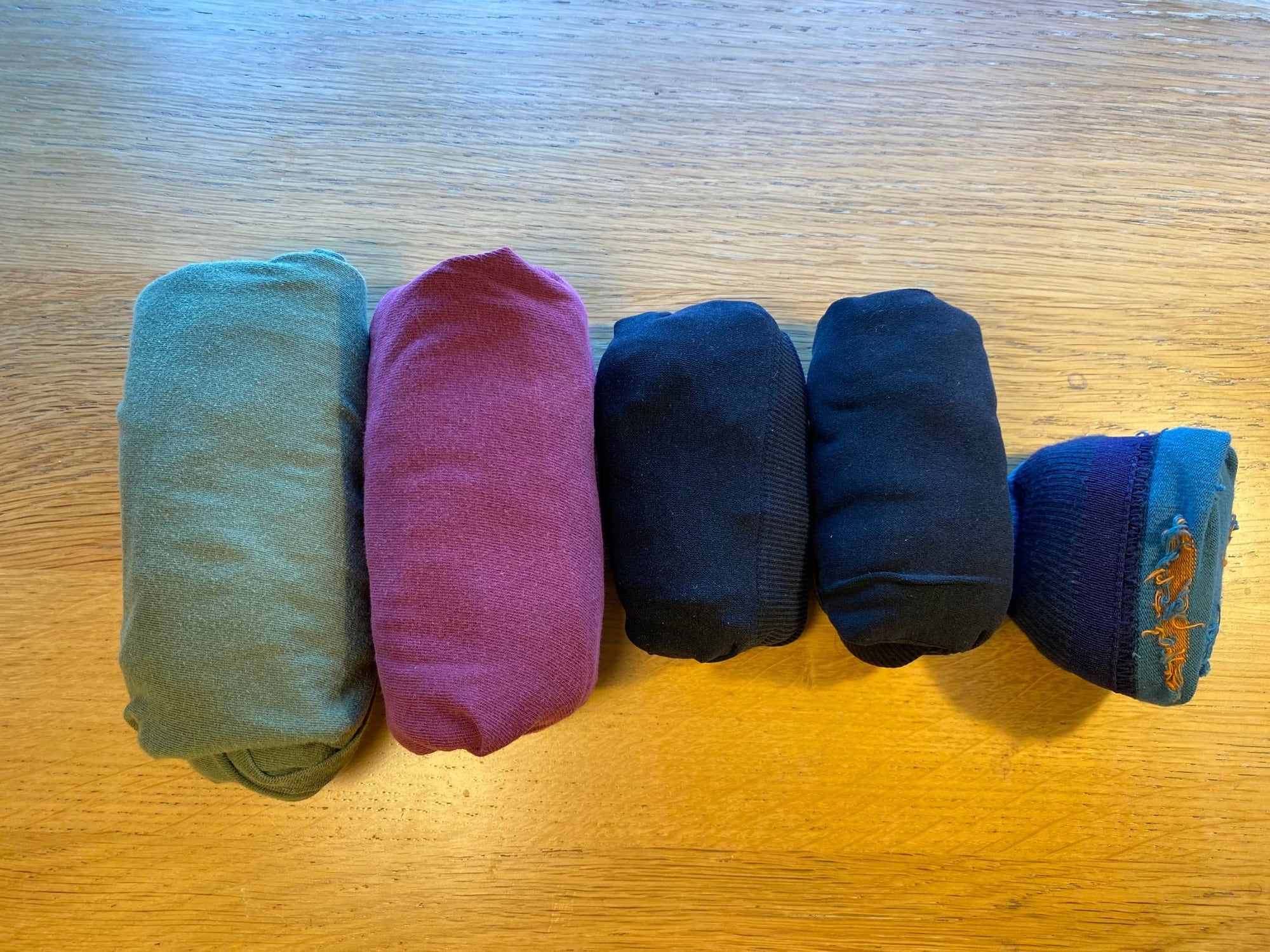 Rolled spare T-shirts, socks and boxers