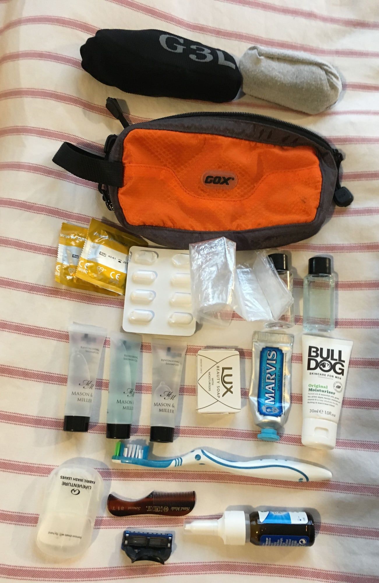 The contents of the wash kit laid out