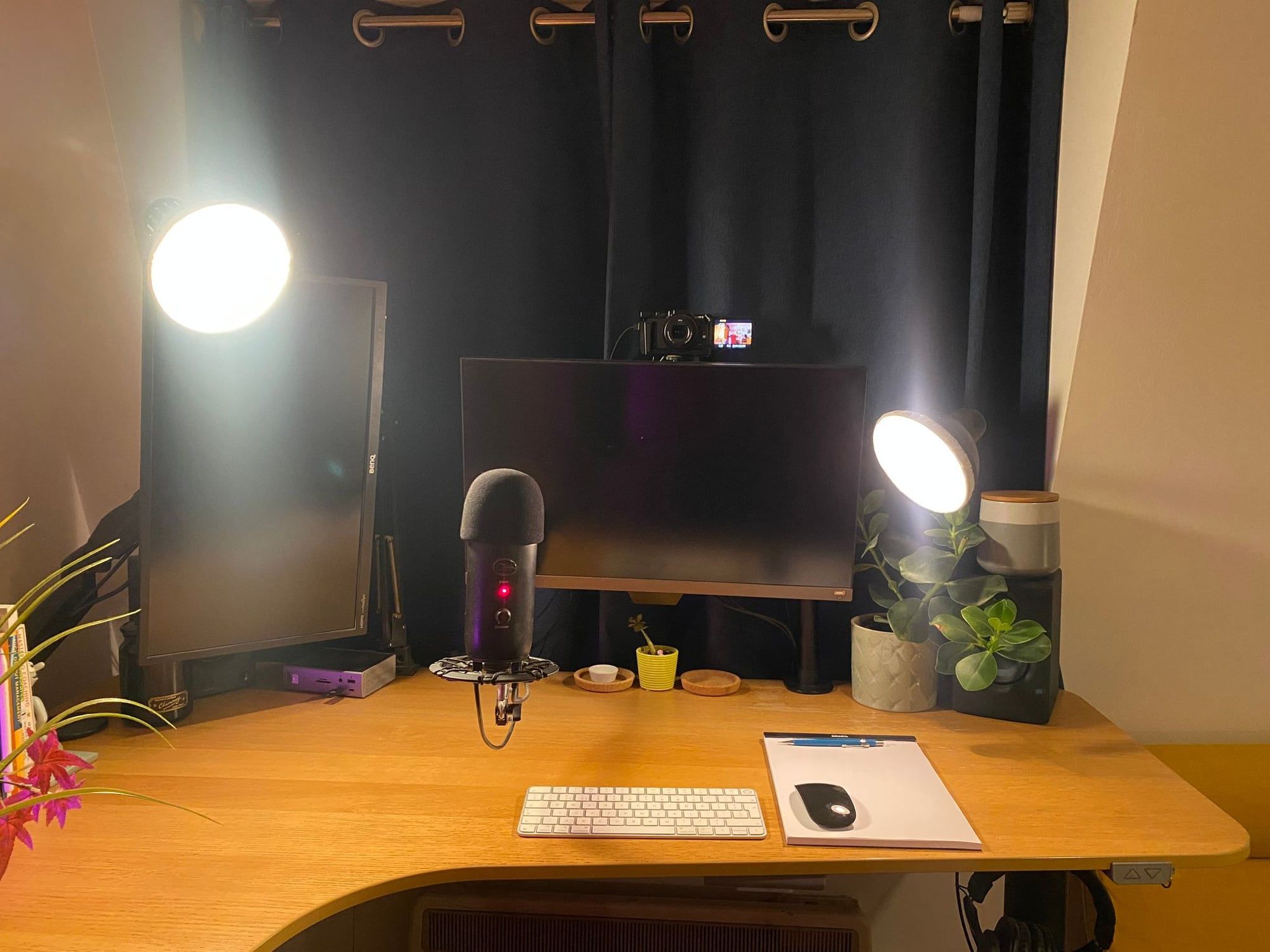 The desk lit for video recording