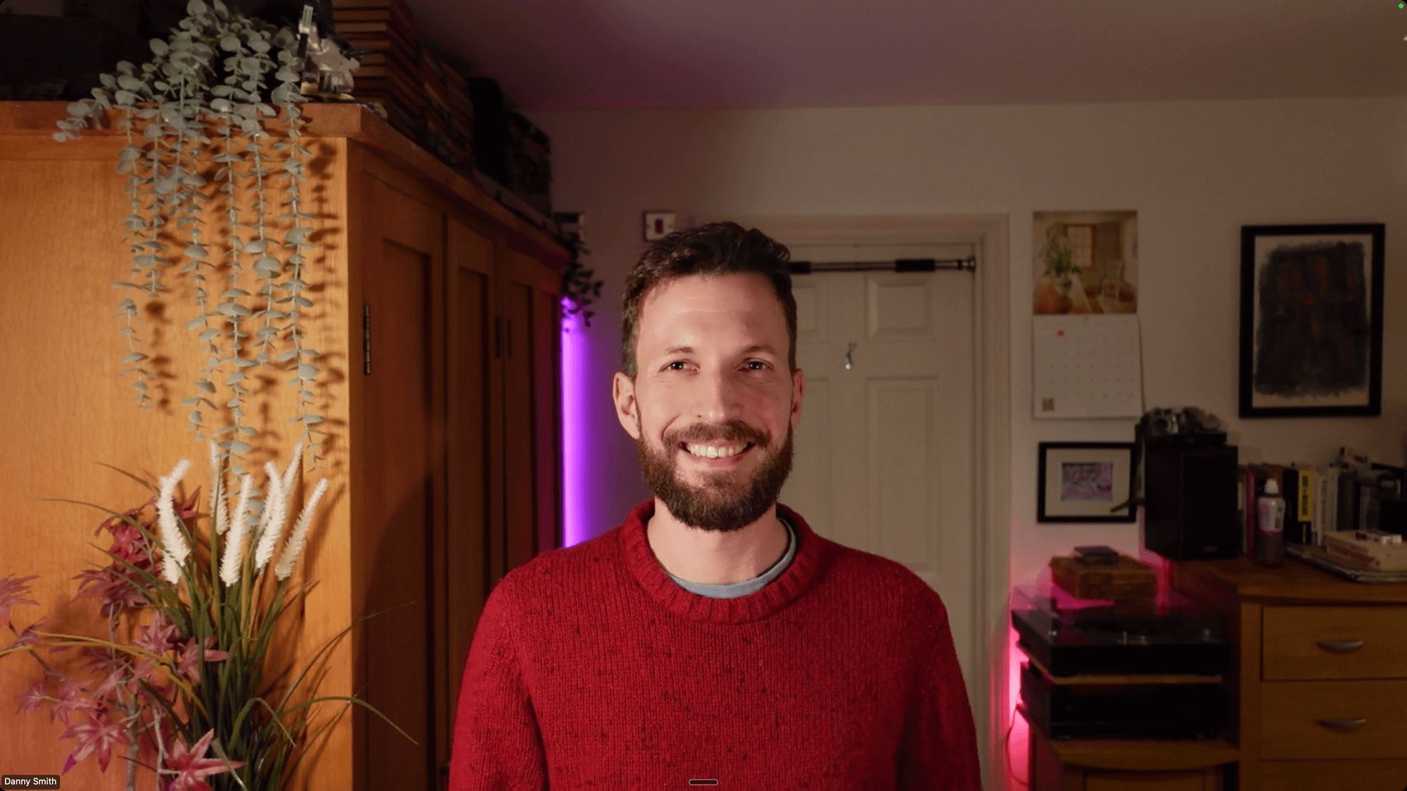 Webcam view showing the video-mode lighting setup